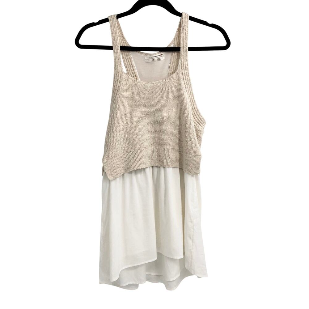 Anthropologie Beige and White Layered Tank Top Blouse